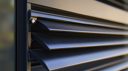 Obraz premium Dark gray metallic louvers architectural detail closeup
