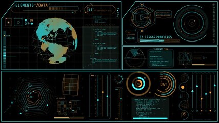 Animated high-tech interface with global data analysis - Powered by Adobe