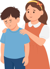 Kind Girl  Comforts Upset Friend.Concept  Of Friendship And Care.  Vector Illustration