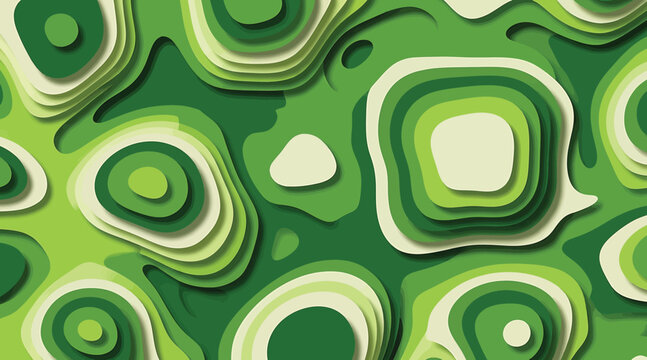 Vector art of abstract green paper cut background with shadow topographic map concept, smooth origami style, vector illustration nature, forest, landscape, ecology theme