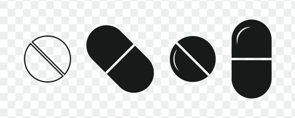 Set of medicine capsule and pill, vector illustration.