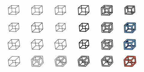 Obraz premium Dynamic progression of geometric cube shapes, evolving from simple outlines to vibrant, dimensional forms, ideal for illustrating growth, innovation, and conceptual transformation