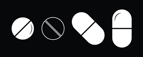 Medicine pills icon set. Capsule icons collection. Healthcare treatment medicine pills symbol. Drug sign