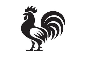 Elegant Rooster Silhouette. Minimalist farmyard icon in Black.
