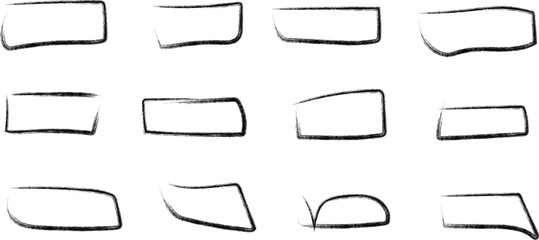 Obraz premium Collection of hand drawn rough sketchy rectangular and curved shapes on white background abstract design elements