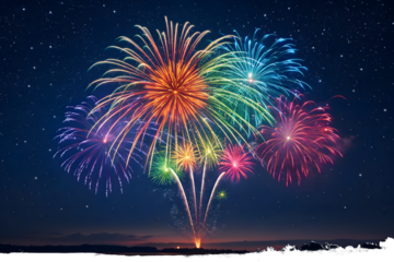 Colorful Fireworks Display in Night Sky explosion burst