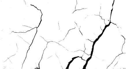 A black and white vintage of a cracked wall, cracked white paint on a white background. Vector illustration.
