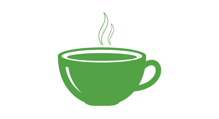 A steaming green cup of hot beverage possibly tea or coffee.