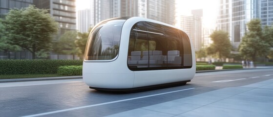 Autonomous vehicle driving on city street futuristic transportation concept
