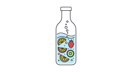 Refreshing Fruit Infused Water in a Glass Bottle Illustration.