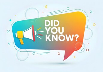 Did You Know? colorful vector banner. Megaphone announcing interesting facts, trivia, and knowledge. Education, quiz, and FAQ concept with icons