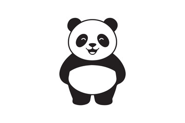 smiling winking panda vector mascot upright pose simple black and white cartoon character for logos