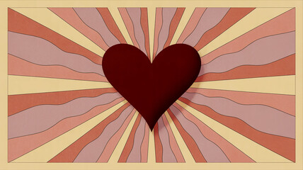 Stylized Heart Shape Radiating Outward with Wavy Lines in Retro Color Palette love romance