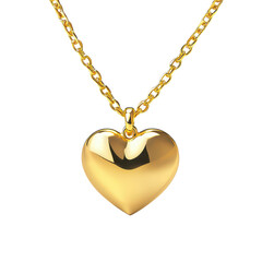A beautiful shiny gold heart pendant necklace with a delicate chain isolated on transparent background