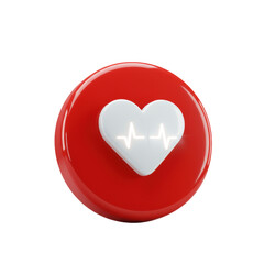 Vibrant red high-gloss social media 'like' button with pulsating, glowing white heart causing ripples, on transparent, extreme macro studio shot, digital interaction concept