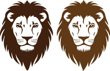 Twin majestic lion head illustrations in brown shades with royal look