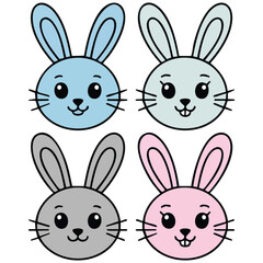  Hand drawn collection of cute bunny characters in various poses