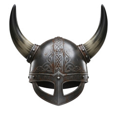 Ornate viking warrior helmet with horns and runes