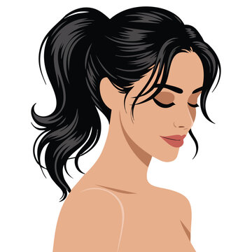  Beautiful woman portrait with long stylish ponytail hairstyle