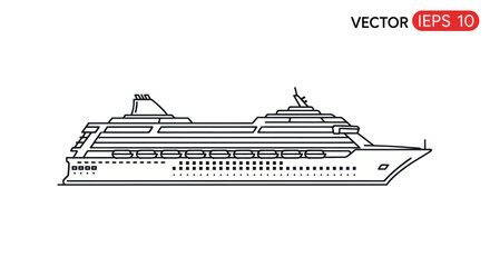 Obraz premium Detailed Line Drawing of a Large Passenger Cruise Ship.