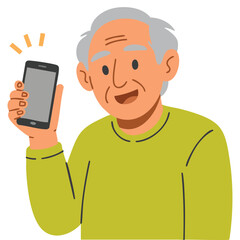  Elderly old man using a modern mobile cellular phone