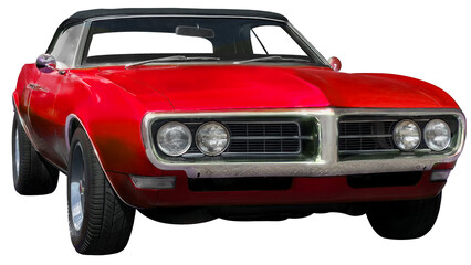 60s vintage American red car isolated on transparent background