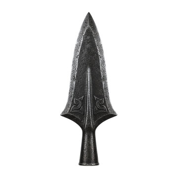 Ancient forged iron spearhead with ornate detail