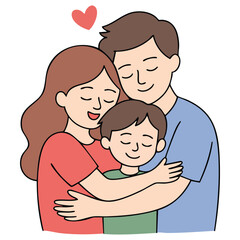  Cute happy family illustration with parents and child