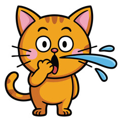  Tabby cartoon cat giving a very violent loud sneeze