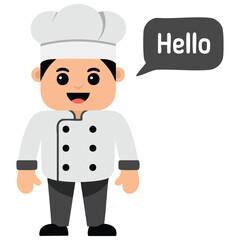  Young male chef waving and saying hello in a bubble