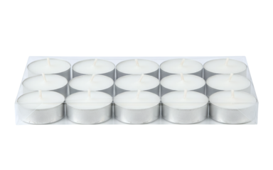 Pack of white unscented tealight candles for decoration