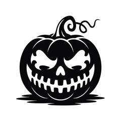 Spooky jack o lantern silhouette with scary face and curly stem
