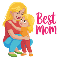  Happy mother hugging her daughter for mothers day