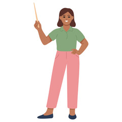  Female teacher character holding a school pointer
