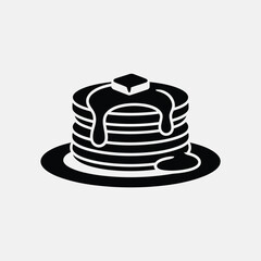 Black and white icon of a stack of pancakes with syrup and butter