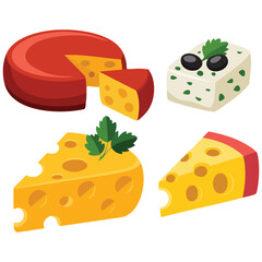 Different cheese types realistic vector illustration