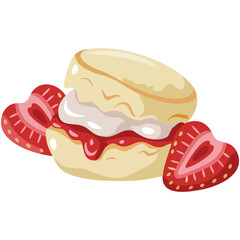 Jam cream scone with strawberries vector