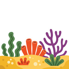 Underwater seascape with tropical plants coral and sandy bottom