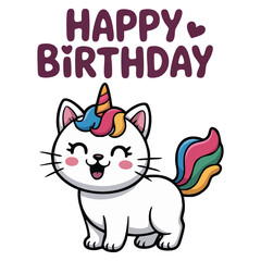 Happy birthday template with cute kawaii cat unicorn hybrid