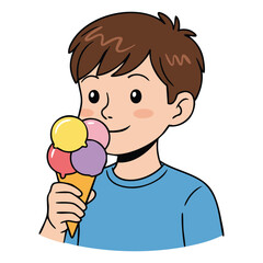 Child enjoying a breakfast meal or eating sweet ice cream