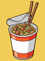 Instant Noodles Cup with Chopsticks Vector Illustration