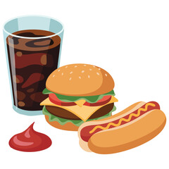 Fast food meal with a soft drink on white