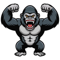 Angry gorilla face roaring vector illustration on white