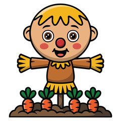 Happy scarecrow in garden smiling