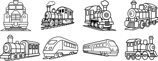 train collection outline vector illustration set 