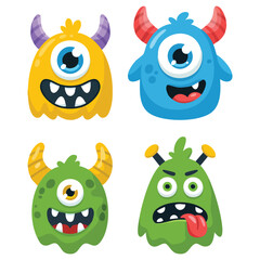 Halloween monster set for party decorations isolated vector illustration on white background