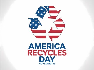 Recycling symbol with american flag pattern and text america recycles day november 15