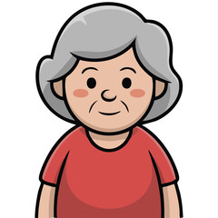 Old lady with glasses using cane isolated vector illustration on white background