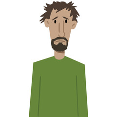Shaggy homeless person carrying bag isolated vector illustration on white background
