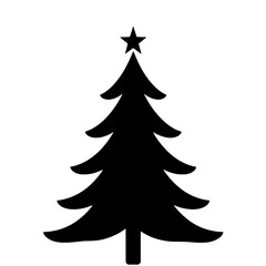 Obraz premium Solid Black Christmas Tree Silhouette Icon with Five-Pointed Star Topper on White Background - Flat and Minimalist Holiday Design